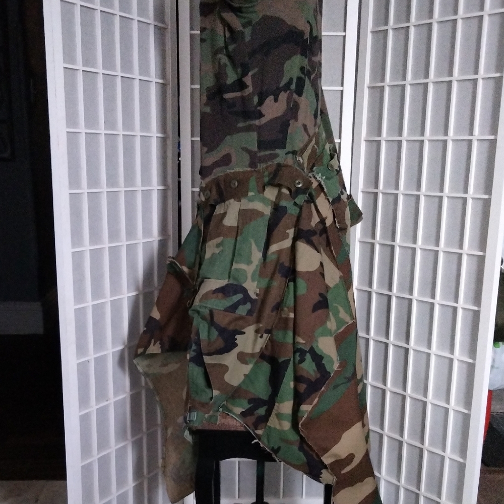 Upcycle / Refurbished Camouflage Asymmetrical Long Sleeve Maxi Dress - Picture 13 of 16